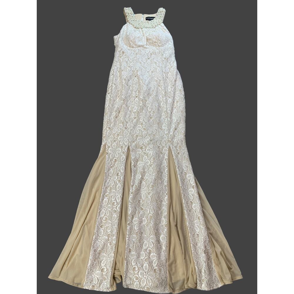 Cachet Formal Dress‎ Gown Ivory Gold Lace Beaded Wedding Ball Size 4
